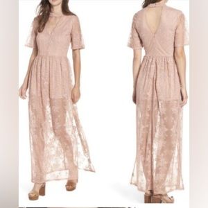 Socialite Dark Pink Lace Maxi Dress